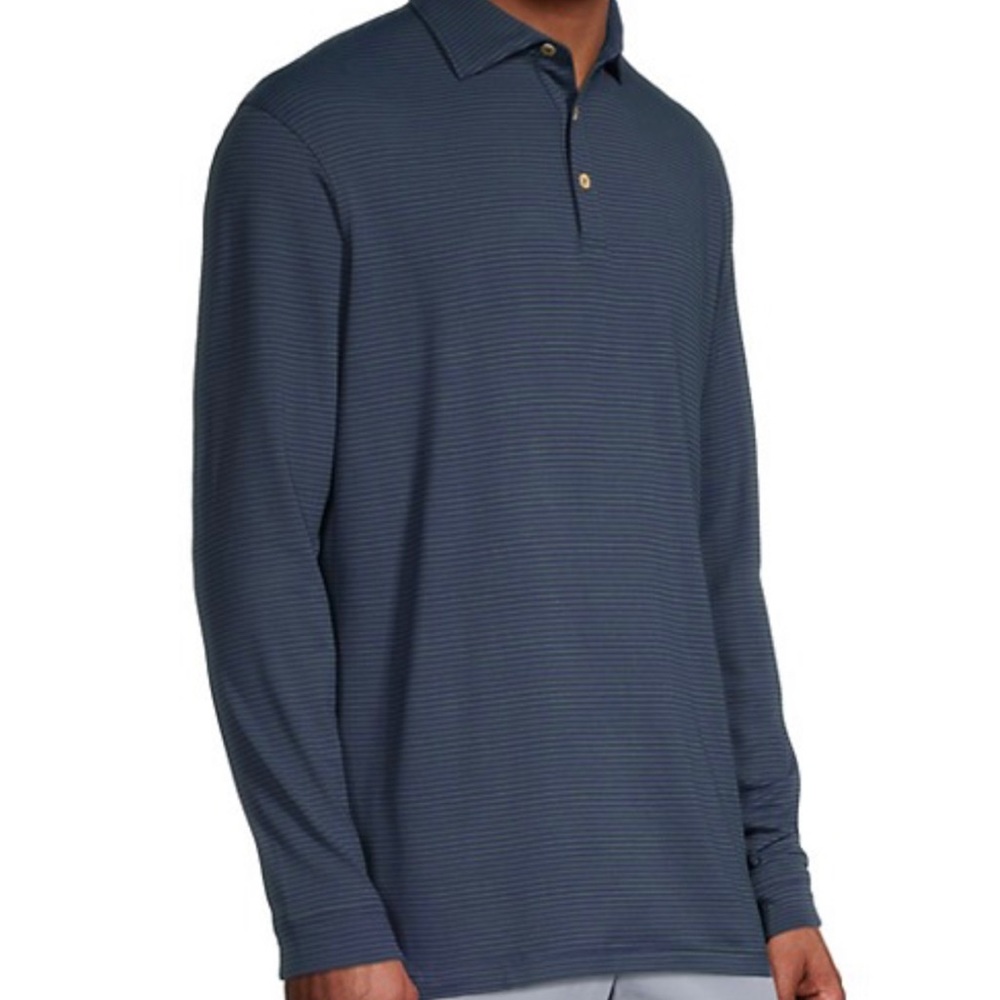 Peter Millar Lyons Performance Long Sleeve Polo in Navy